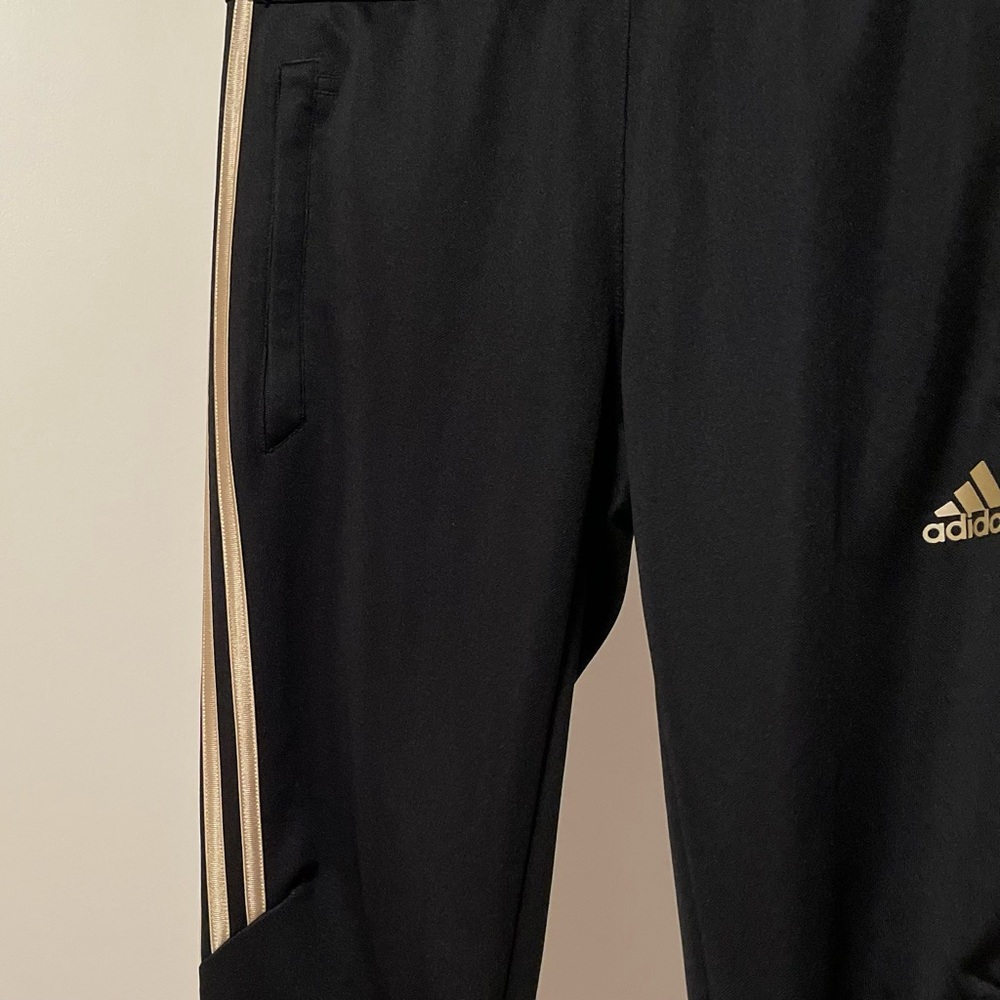 Adidas Black Joggers with Gold Stripes